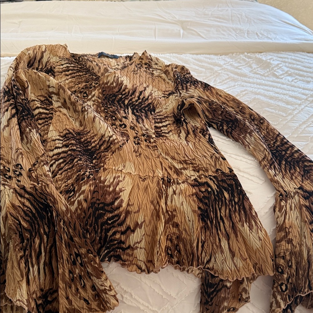 Chic Brown Patterned Women's Blouse